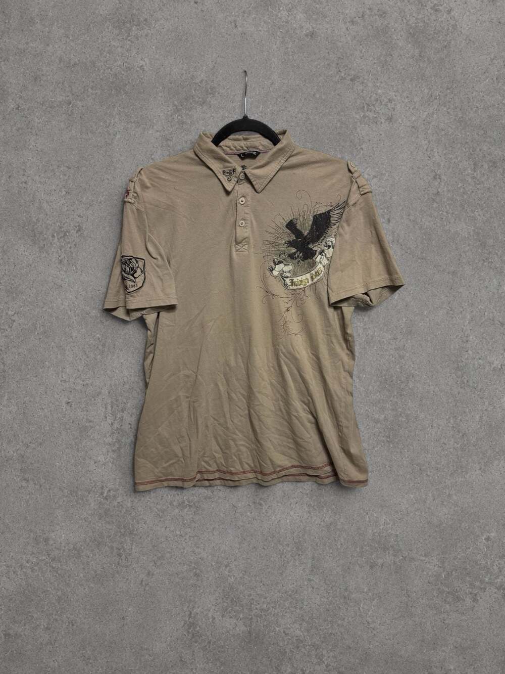 Y2K Indigo Star Royal Disorder Graphic Polo Shirt Beige